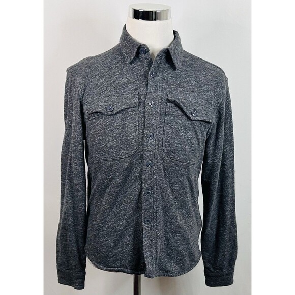 J Crew Small Knit Goods Flannel Shirt Thermal Lined Gray Cotton Button Front - Picture 2 of 6